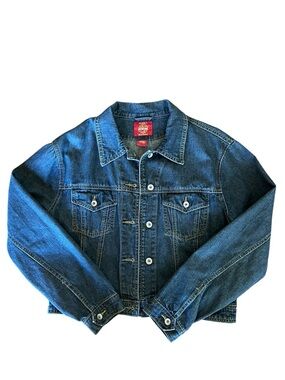 Gap Blue Jeans Denim Jacket Women Large Dark Wash Cropped Trucker Vintage Y2K